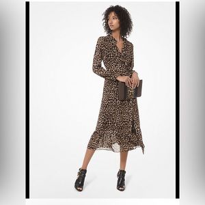 Michael Kors Leopard Print Wrap Dress XS